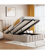 Beige Upholstered Platform Bed w/ Hydraulic Storage - $628.82 CAD
