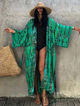 Women Bohemian Loose Casual Oversize Beach Swimsuit Cover Up Vintage Self Tie Ki - £19.98 GBP