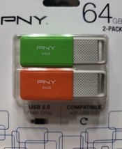Brand New PNY USB 2.0 Flash Drives, 64GB, Pack Of 2 Drives - £18.01 GBP