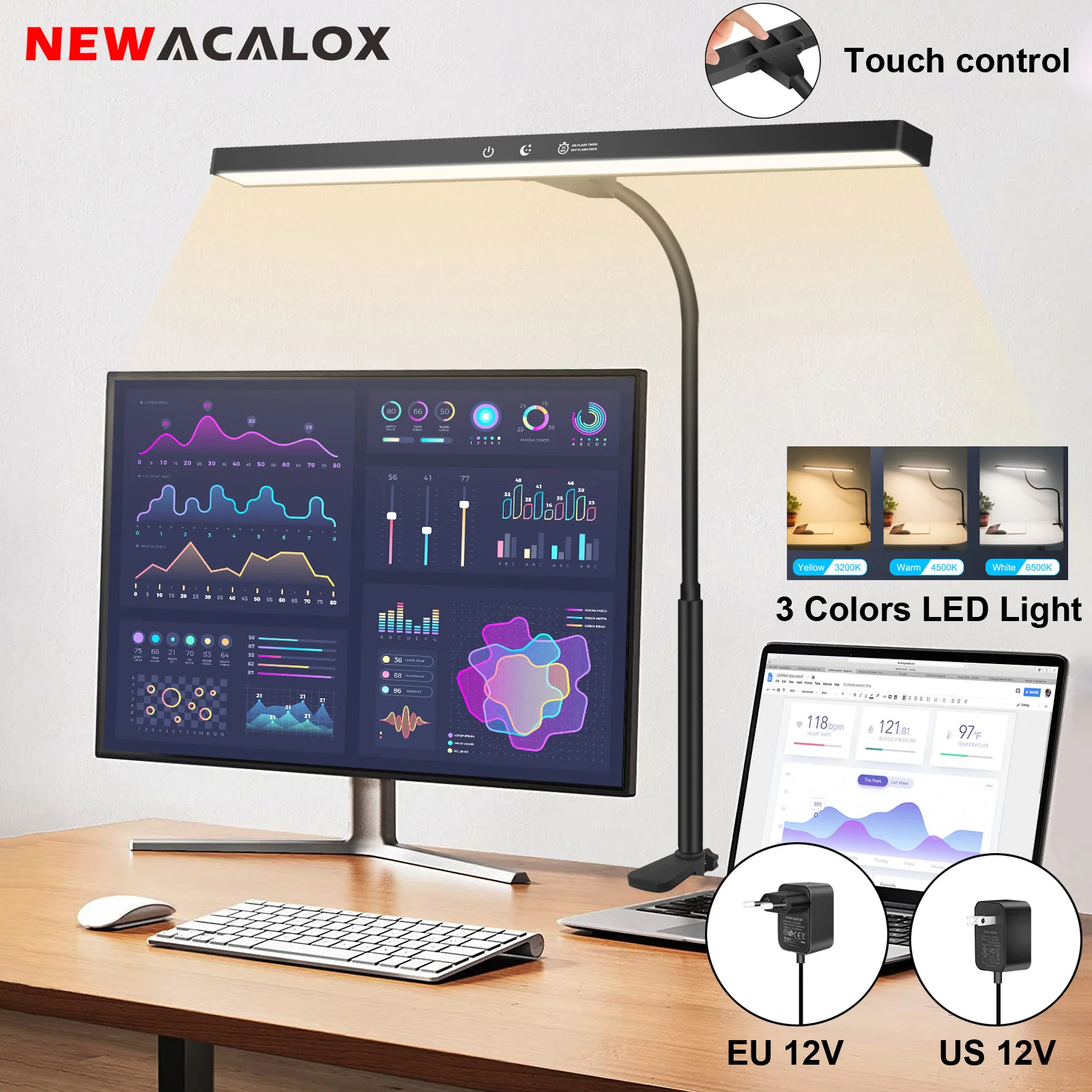 Ewacalox touch control 24w led desk lamp 12v ultra wide table lights with clamp timer 3 thumb200