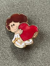 Vintage Norcross Signed Enamel Cute Girl Holding Red Heart Goldtone Lapel Hat - £8.71 GBP