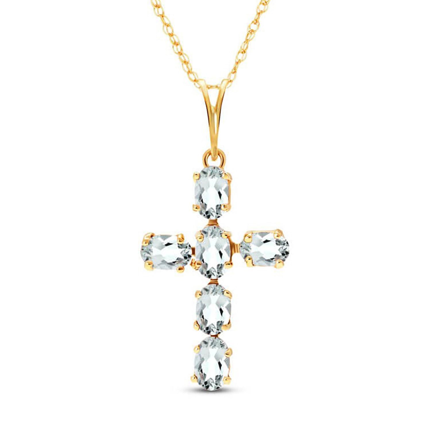 Galaxy Gold GG 9K Yellow Gold Natural Aquamarine Cross Pendant Necklace,... - $524.69+