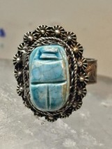 Scarab poison ring Faience turquoise color size 7 adj sterling silver women - £52.88 GBP