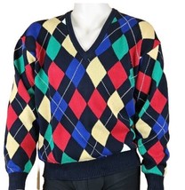 Pringle Argyle Sweater Mens L Preppy Cotton Heavyweight V Neck Golf Hong... - £34.66 GBP