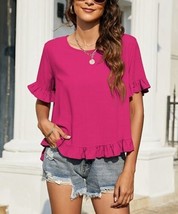 UDEAR Rose Red Ruffle-Accent Scoop Neck Top 2XL - £18.45 GBP