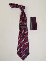 Men's Woven Tie Hankie Set J.Valintin Private Collection R87 Burgundy Stripe image 3