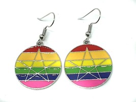 Gay Pagan Pride Pendientes Esmaltados Rainbow Pagan LGBT Pentacle Drop... - £13.14 GBP