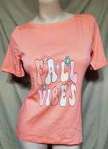 S- Charter Club Peach &quot;FALL VIBES&quot; Graphic T-Shirt Essentials Autumn - £15.07 GBP
