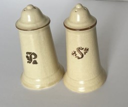 Pfaltzgraff Village Pattern Stoneware Salt &amp; Pepper Shakers Yellow Brown... - £11.77 GBP