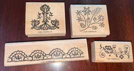 STAMPIN UP 2001 Elegant Embroidery Set of 4 Stamps Stamp Flowers Plant Pattern - $5.89