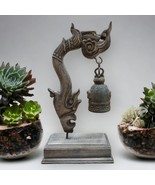 Bronze Temple Bell Solid Wood Carving Yoga Buddha Thai Decor - $95.23