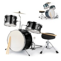 3-Pieces Junior Kids Drum Set Kit Pedal Drum Stick Wrench Drum Stool Bla... - £73.22 GBP+