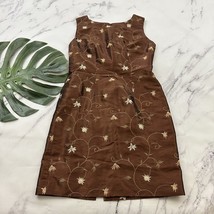 Womens Vintage Y2k Embroidered Taffeta Sheath Dress Size M Bronze Brown ... - $25.73