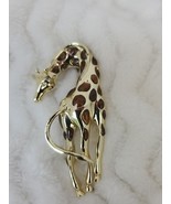 Vintage Giraffe Brooch Gold Tone Enamel Pin  Whimsical Animal Lover - $15.84