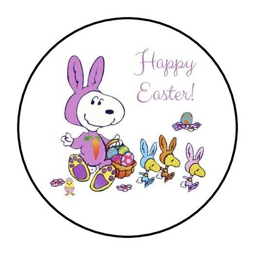 30 Happy Easter Snoopy Envelope Seals Labels Stickers 1.5" Round Woodstock