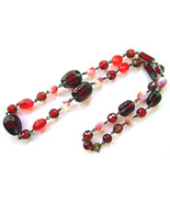Art Deco Czech Red Necklace Givre Opalescent Melon Glass Beads 1930s - £32.17 GBP