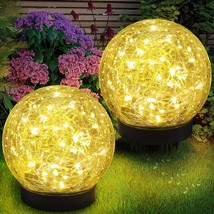 2 Pack Garden Solar Lights Outdoor Cracked Glass Ball Light Waterproof Decorativ - £30.09 GBP