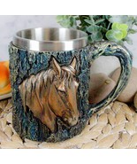 Ebros Bronzed Wildlife Chestnut Horse Coffee Mug W/Rustic Tree Bark Text... - $34.10 CAD