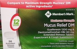 Member Mark Mucus Relief Max Strength Guaifenesin Controls Cough Tabs Exp 6/25 - £17.02 GBP