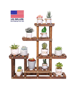 Multi-Tiered Plant Stand - 6-Tier Pine Wood Succulent Pots Display Rack - £36.99 GBP