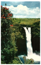 Rainbow Falls Framed by African Tulip Trees Hawaii Postcard - £4.64 GBP