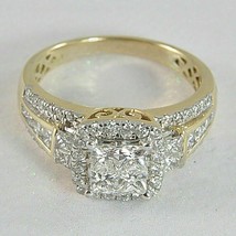 3Ct Princess Cut Lab Created Diamond 14K Gold Plated Engagement Cluster Ring - £110.07 GBP