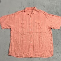 Tommy Bahama Button Up Shirt Mens XL Short Sleeve Linen Orange Coral Striped VTG - £19.15 GBP