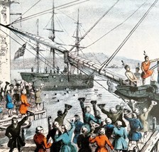 Boston Tea Party In Harbor 1955 Currier &amp; Ives Color Plate Antique Print DWEE35 - £39.95 GBP