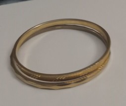 Vintage Monet Gold Tone Etched Textured Bangle Bracelets 2 Pc  - $18.66