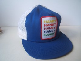 Haney Multi Color Patch Hat Vintage Blue White Snapback Trucker Cap Made... - £23.68 GBP