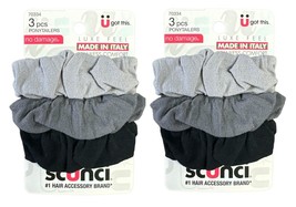 Lot of 2 Scunci Luxe Feel Hair Ponytailers, No Damage 3ct Each Grey &amp; Black - £7.03 GBP