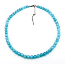 Blue 8mm Glass Bead Necklace - £14.19 GBP