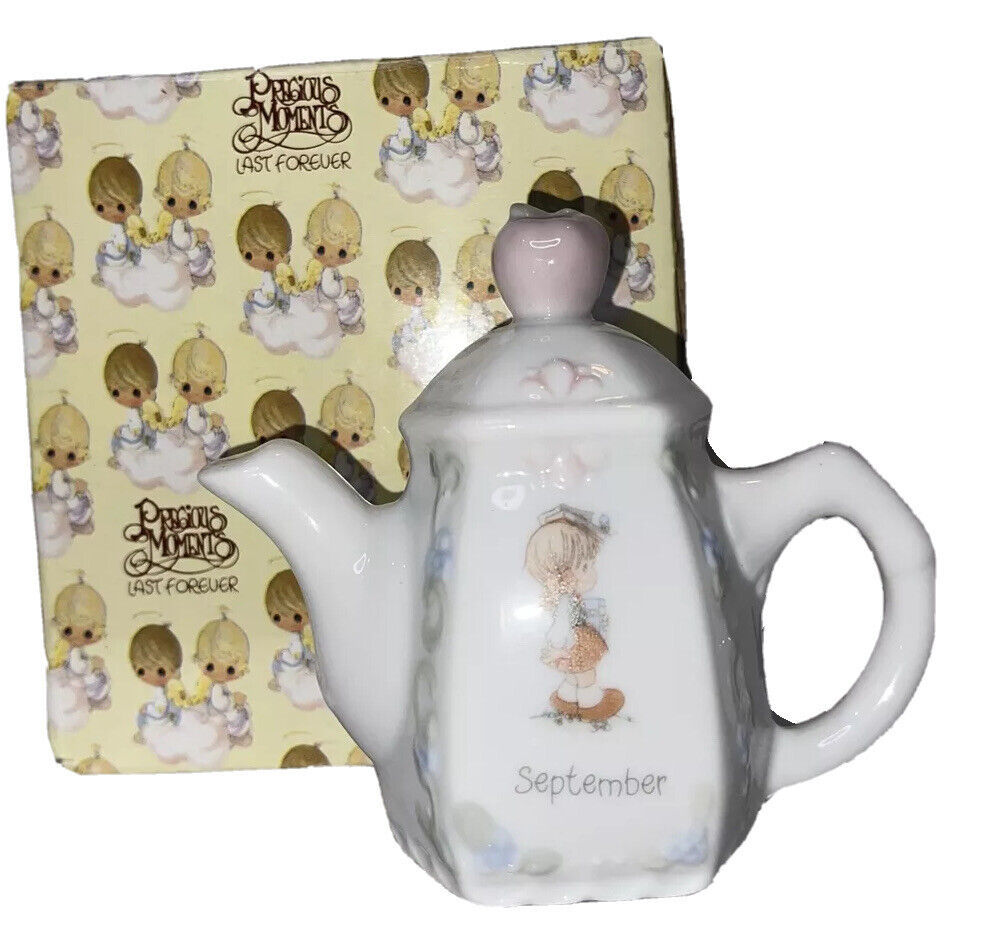 Vintage PRECIOUS MOMENTS September Teapot 93 Enesco Birthday Anniversary Ceramic - $8.94