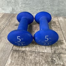 Pair of  5 Pound Rubber Coated Iron Dumbbells (10 pounds) Blue - £8.99 GBP