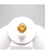 14K Gold Citrine Ring Oval Center Stone Halo Setting Marked THL Samuel A... - £189.50 GBP