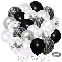Black White Silver Party Balloons, 50Pcs 12 Inch Thicker Marble Black And Pearl  - £11.38 GBP