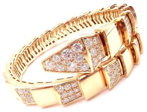 Authentic! Bulgari Bvlgari Serpenti Viper 18k Rose Gold Diamond Bangle Bracelet - $47,000.00