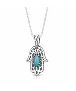 Hamsa Pendant with Against Evil Eye Blessing and Turquoise Stone Silver 925 - £69.80 GBP