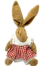 Vintage Jointed Plush Bunny Rabbit With Red White Checked Dress 8 in - £9.27 GBP