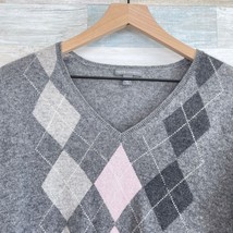Apt 9 Cashmere Argyle Sweater Gray Pink V Neck Soft Knit Casual Womens Medium - £31.64 GBP