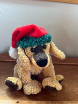 Small TY Jinglepup Plush Tan Puppy Dog w Santa Claus Hat Christmas Holiday Stuff - £8.92 GBP