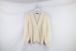 Vtg 70s Streetwear Womens S Striped Textured Wool Blend Knit Cardigan Sweater - £39.40 GBP
