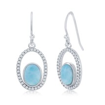 Sterling Silver Oval Larimar with CZ Earrings - £56.46 GBP
