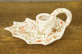 Vintage Christmas Decor White Ceramic Holly Leaf Candleholder Red Green ... - $18.55