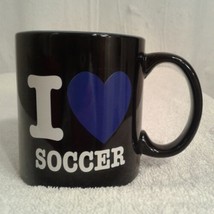 I Love Soccer Coffee Mug 21 oz ceramic blue heart black white oversized Cup - £11.99 GBP
