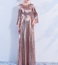 Rose-Gold Maxi Sequin Dress Women Custom Plus Size Sequin Evening Gowns image 4