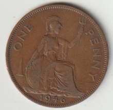 1946 British UK large Penny coin Peace Age 77 years old KM#845 sure Buy now yes. - £2.03 GBP