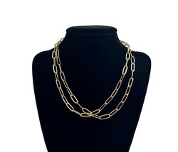 Lot of 2 Paper Clip Gold Tone Necklaces 16&quot; Long Layering - £9.26 GBP