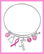 Breast Cancer Crusade Hope Charm Bracelet ~ Pink & Silvertone ~ NEW Boxed ~ - £7.74 GBP