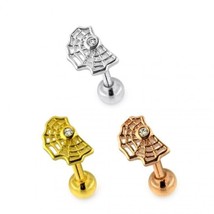 Tiny Spider Web CZ Ear Stud Surgical Steel Cartilage Tragus Piercing Earring 16G - £34.37 GBP